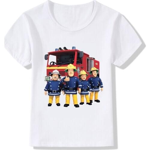 Fireman Sam Clothes Firefighter Design Kids T Shirt Boys/Girls Great Kawaii Short Sleeve Tops Childrens Funny T-Shirt
