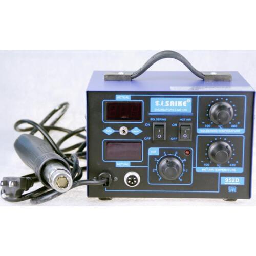 SAIKE 952D 2 in 1 SMD Rework Soldering Station Hot Air Gun Solder Iron Desoldering 220V 110V