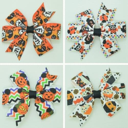 SUPWRF 3.1'' Halloween kids hair accessories hair Bow With Clip hair ties Printed Ribbon headwear wholesale 20 PCS T0929