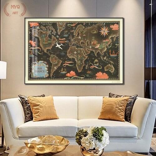 Vintage A Map Of The World Retro Old Pictures Canvas Paintings For Living Room Prints Home Wall Decoration Posters No Frame