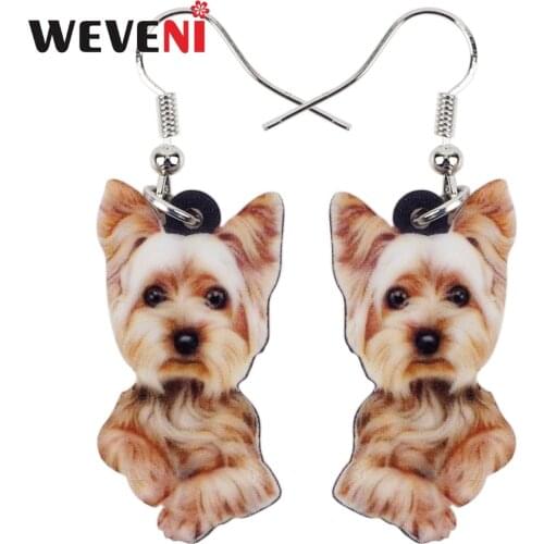 WEVENI Acrylic Cute Yorkshire Terrier Dog Big Long Dangle Drop Earrings Fashion Animal Jewelry For Girls Women Ladies Wholesale