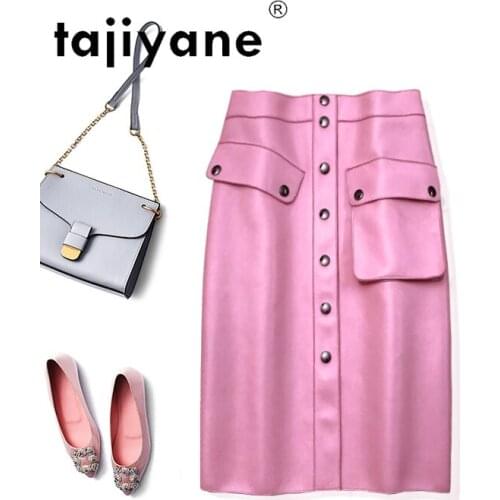 2021 Summer Womens Skirts Real Sheepskin Midi Skirt Genuine Leather Skirt Korean Style Womenswear Femme Jupes TN2212