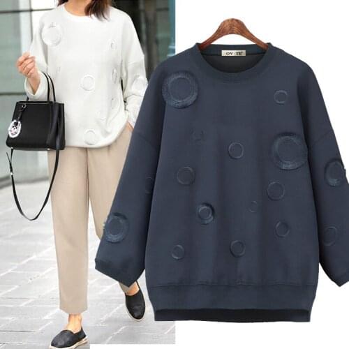 2021 Autumn Winter Womens Sweatshirts Cotton Pullover Loose embroidery Long Sleeve Round Neck Top Women Plus Size