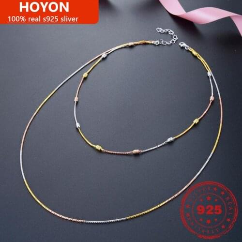 S925 Sterling Silver Box Chain Necklace For Women Simple Forest Ladies Double layer Necklace Wedding Birthday Fine Jewelry