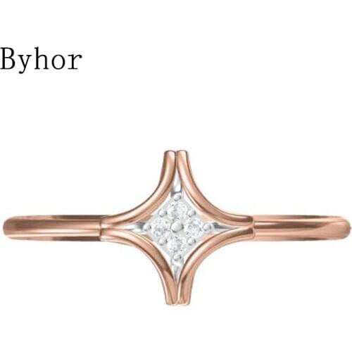 Byhor Solid 14K White+Rose Gold 0.032ct H/SI Natural Diamonds ring Women Fine Jewelry Trendy Wedding Band кольцa star Ring