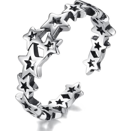 Star Pentagram Romantic Saturn Vintage Thai Silver Color Adjustable Finger Ring For Women Simple Fashion Korean Jewelry