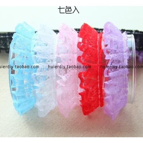 10 Yard/lot Lace fabric decoration accessories 2cm lace trim blue purple red black pleated diy gift flower