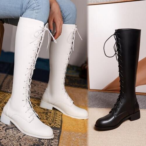 2021 Fashion Women Boots Winter Heels Quality Long Comfort Mujer Thigh High Boot Botas Mujer Zipper Knee-high Boots black white