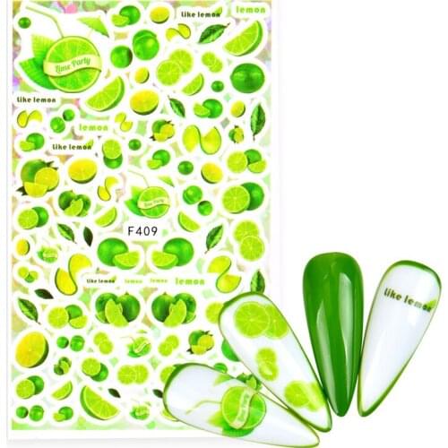 2021 Newest Green Lemon Designs Nail Art Stickers Colorful Geometric Lines Adhesive Nail Art Decorations Chic Totem Nail Decal