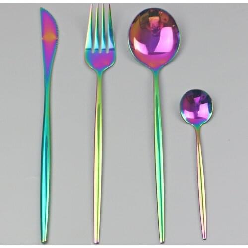 4Pcs/set Colorful Cutlery Set 304 Stainless Steel Dinnerware Silverware Flatware Set Dinner Knife Fork Spoon Tableware Set