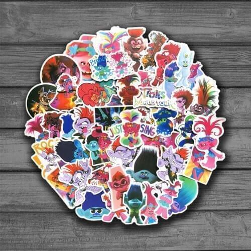 50pcs Cartoon Trolls Graffiti Stickers Luggage Case Guitar Car Stickers Waterproof Stickers Cute 3D Scrapbooking Toy Sticker