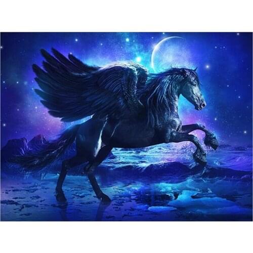 5D DIY Full Round Diamond Painting Animal Black Running Horse Cross Stitch 3D Embroidery Rhinestone Mosaic Home Decor Art Y387