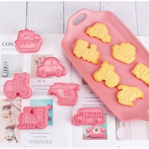 6Pcs/set Airplane, Vehicle,Train, bus, Car Shape Plastic Biscuit Cookie Cutters Fondant Pastry Mold Cake Decorating Candy Molds