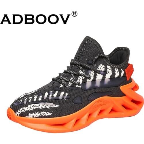 ADBOOV Runnning Shoes Luminous Knit Upper Spring Plus Size Bright Breathable Sneakers Men Blade Hollow Sole Trainers Sport Shoes