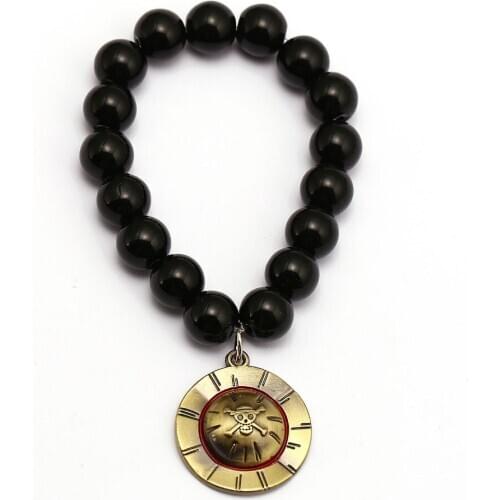 Anime One Piece Bracelets Luffy Chopper Straw Hat Charm Handmade Natural Black Onyx Beads Bracelet Men Women Bangle Jewelry