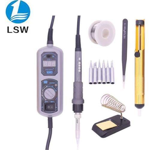 PIGONG 908D LED Digital Soldering Station Mini Portable Adjustable Electric soldering iron Welding tools kit set