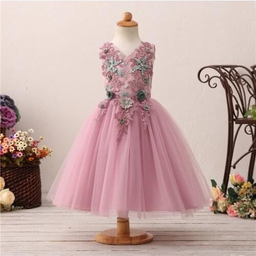 Flower Girl Dresses for Weddings Princess Tulle Kids Dresses Appliques 2-12 Years Long Gown 2021 Party Prom Evening Princess