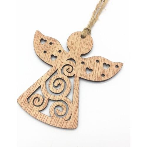 10pcs Rustic Wood Christmas Snowflake Star Heart Angel Tree Pendant Tags For Vintage Ornament Party Xmas Decorations