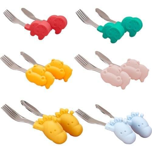 Baby Spoon Fork Gadgets Tableware Set Stainless Steel Toddler Children Utensil Dinnerware Cutlery Cartoon Infant Food Feeding