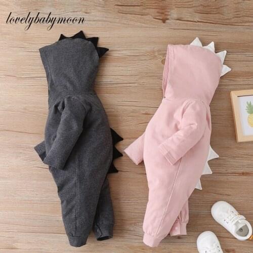 3D Dinosaur Winter Autumn Cotton Baby Girl Clothes Solid Cute Long Sleeve Hooded Baby Romper Home Soft Warm Baby Jumpsuit 0-18M