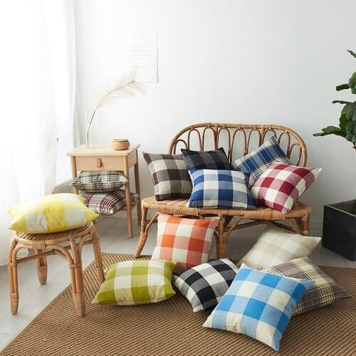 Home Decor Plaid Cushion Cover Pillow Cover Decorative Plaids And Covers Nordic Cushion Cover 45x45 Square Black Blue Pillowcase