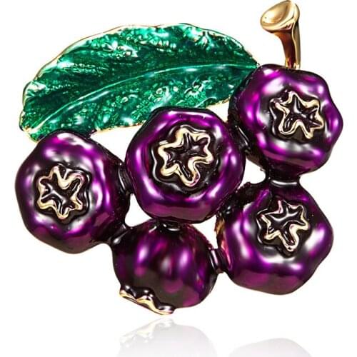 Purple Enamel Blueberry Brooches Women Mens Alloy Plant Brooch Pins Girls' Hat Bag Broches Badge Gifts