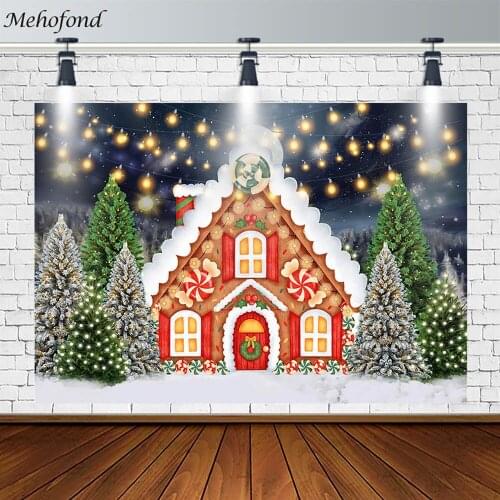 Mehofond Merry Christmas Tree Backdrop Candy House String Light Decor Photography Background Props Photo Studio Banner Photozone