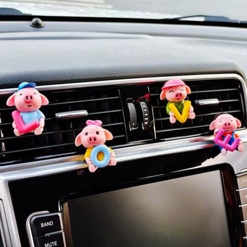LOVE Piggy Cute Car Decoration Accessories Interior 4 Piece Set L O V E Kittens Car Accessories for Girls Aromatherapy Clip Gift