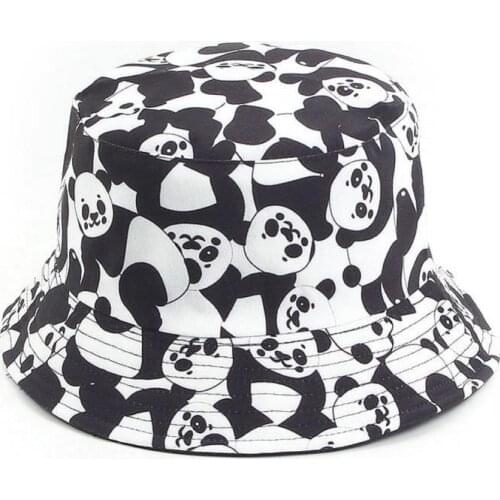 Fashion Women Sunhat Cute Cow Panda Print Outdoor Double Sided Reversible Bucket Cap Summer Hat casquette femme кепка женская