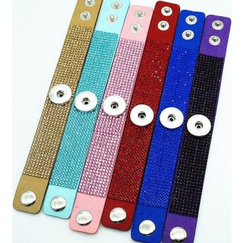 Fashion Colorful Rhinestone Velvet Soft snap bracelets 20cm fit 18mm snap buttons wholesale SE0180