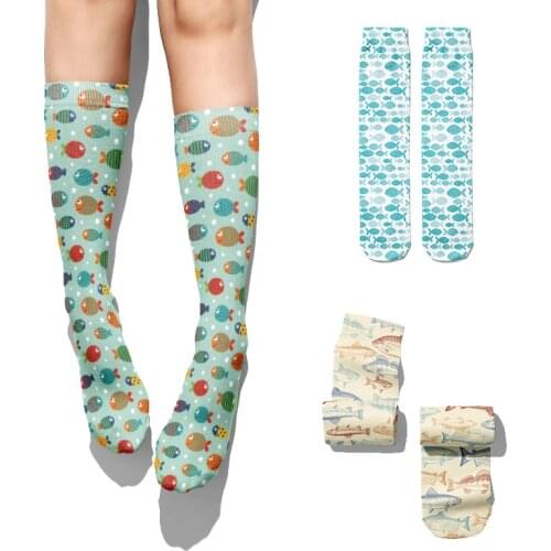 Fashion Ocean World Cotton Socks For Women Cartoon Whale Kawaii Girls Female Socks Casual Breathable High Ankle Autumn Socks Sox