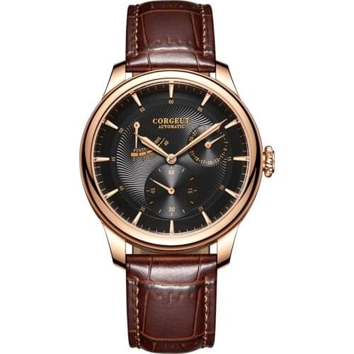Corgeut 40MM Mens Watches Top Brand Stainless Steel Power Reserve Watch Man Leather Strap Automatic Mechanical Wristwatches