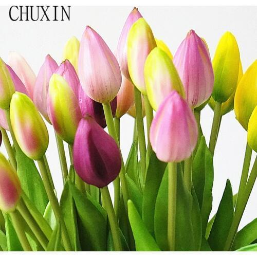 44cm Real touch soft silicone Artificial 7Pcs/bunch tulips home decoration Fake flower wedding bridal handing flowers tulip