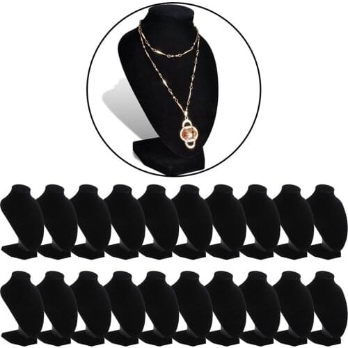 Set of 20 Black Velvet Necklace Display Stand Shop Countertop Jewelry Holder