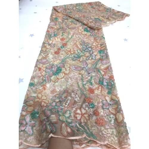 NHX02# African Colorful Sequin Beads Embroidery Tulle Mesh Lace for Sawing Wedding Dress/Fashion Show