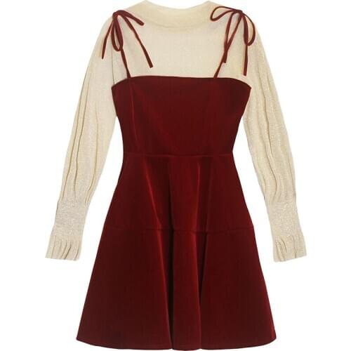 2020 New Women Beautiful Transparent Lantern Long Sleeves Tops+ Dress Set 2pcs Suit Party Birthday Gift G1356