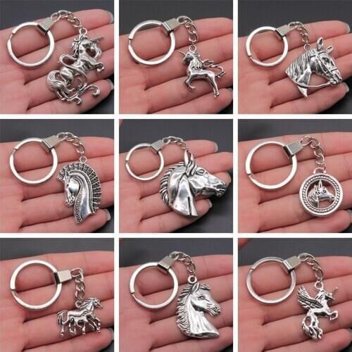 New Fashion Metal Alloy Keychain Lucky Horse Pendants DIY Men Jewelry Car Key Chain Ring Holder Souvenir For Gift