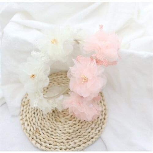 6pcs/Lot Korean Princess Organza Flower Hairbands Festival Hair Accessories Tiaras Romantic Bridal Hair Hoop Girls Headwear