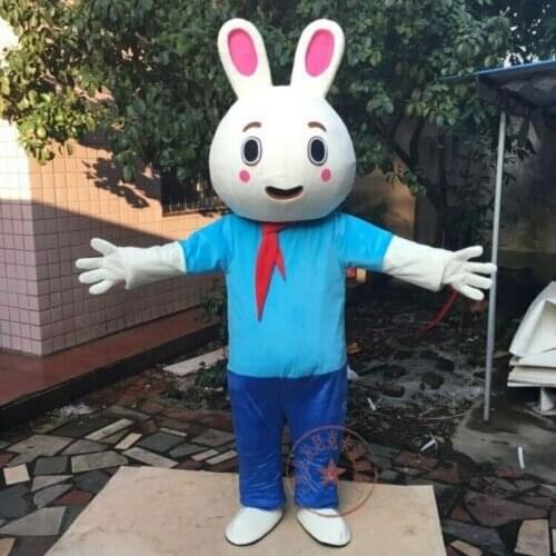 Easter Rabbit Cartoon Mascot Blue Shirt Dress Christmas Halloween Party Cosplay Furry Suits Party Game Fursuit Cartoon Dress