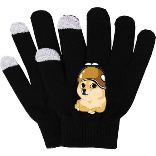 Doge Gloves Solid Color Warm Finger Cotton Gloves Black Gloves Knitting Wrist Gloves Stretch Knit Gloves