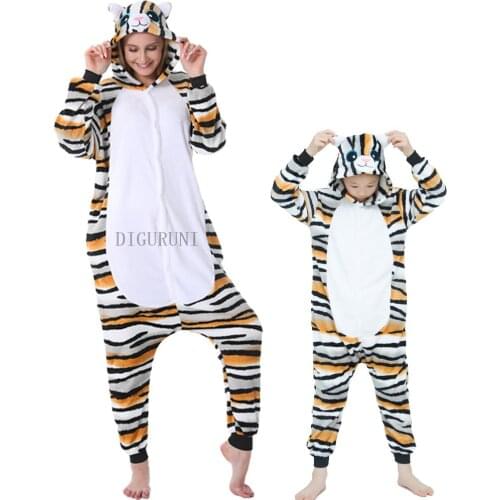 Adults Tiger Cat Pajamas Women Flannel Sleepwear Unisex Cute Unicorn Totoro Cartoon Animal Pajamas Sets Pijamas Hooded Pyjamas