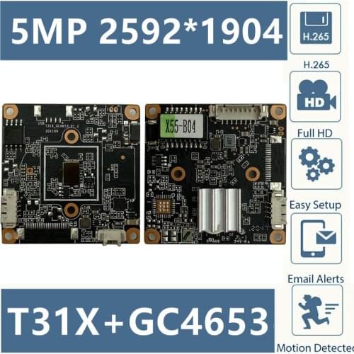 5MP T31X+GC4653 IP Camera Module Board 2592*1904 20fps Onvif Motion Detection 38*38mm MIC Audio Interface with Radiator