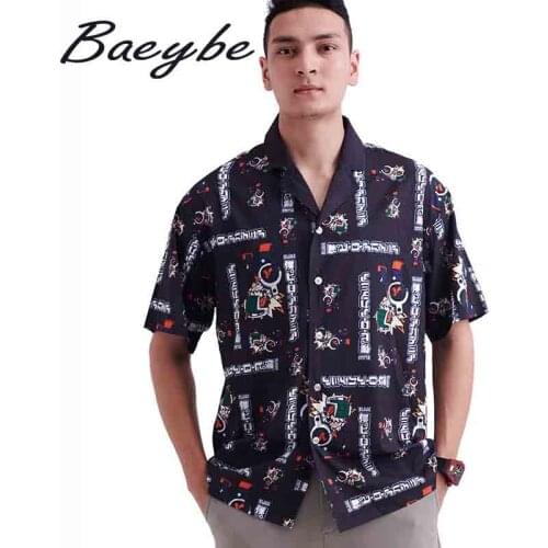 Summer Short Sleeve Man Shirts Unisex Couple Hawaiian Shirt Woman Black Cartoon Print Female Blouse Blackview Clothes