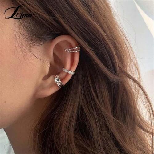 3pcs/set 925 Sterling Silver Zircon Geometric Earrings Female Double Twist Without Pierced War Clip Ear Cuff Clip Earrings