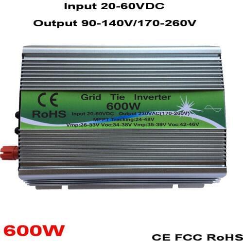 600W Grid Tie Inverter MPPT Function 20-60VDC input 110V 230VAC Micro Grid Tie Pure Sine Wave Inverter 22V 60V to 110V 220V