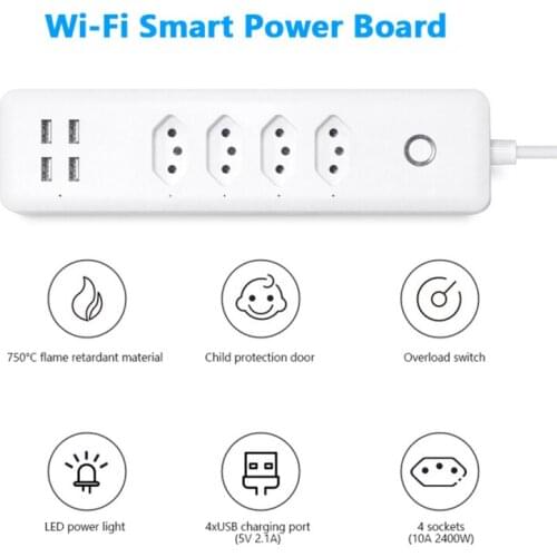 Tuya Wifi Smart Power BR Standard Outlets Plug with 4 USB Charging Port Timing App Voice Control Work with Alexa Google Home