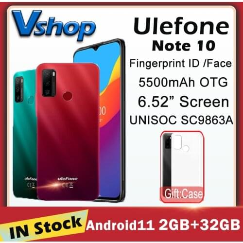 Ulefone Note 10 Android 11 2GB+32GB Mobile Phone 5500mAh 6.52" UNISOC Smartphone Fingerprint ID /Face Unlock/OTG 4G Cellphone