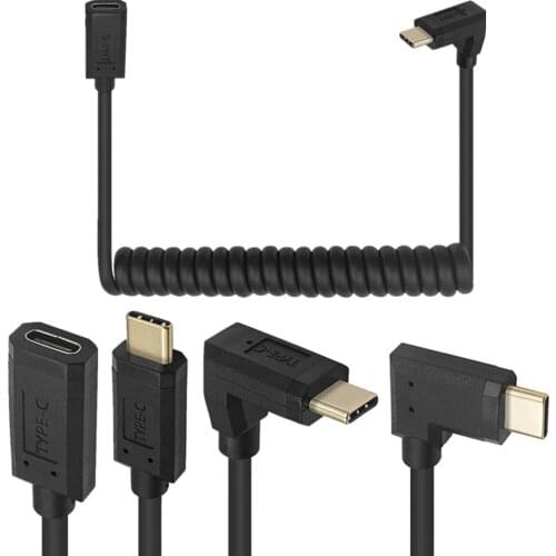 USB 3.1 Type-c Male To Female Extension Stretch Spring Cable Left/Right Up/Down 90/270 Degree Angle 10Gbps 4K USB C Type Coiled