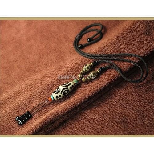 Vintage Tibetan Dzi. Dragon Eyes Amulet Pendant Dzi Bead MALA Necklace talisman With certificate