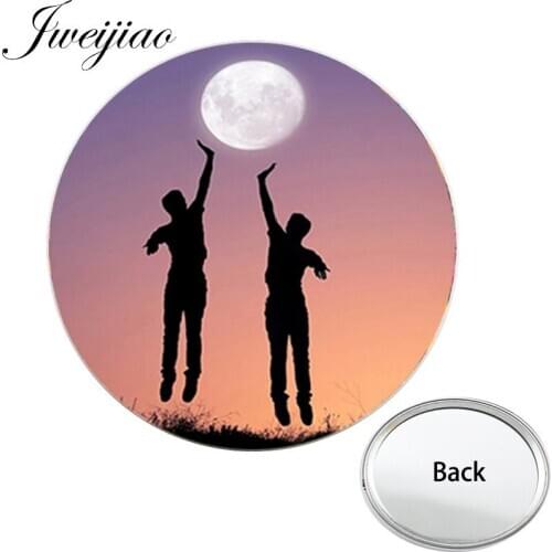 Youhaken Touch The Moon Art Photo One Side Mini Pocket Mirror Portable Makeup Vanity Hand Travel Purse Mirror